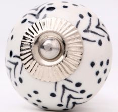 White Black Dots Leaf Cabinet Knob