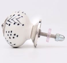 White Black Dots Leaf Cabinet Knob