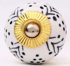 White Black Dots Leaf Cabinet Knob