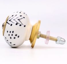 White Black Dots Leaf Cabinet Knob