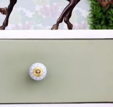 Grey White Ceramic Floral Drawer Knob