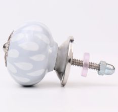 Grey White Ceramic Floral Drawer Knob