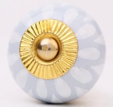 Grey White Ceramic Floral Drawer Knob
