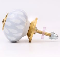 Grey White Ceramic Floral Drawer Knob