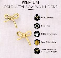 Gold Metal Bow Wall Hooks-3 Pieces