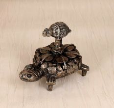 Handmade Grey Finish Metal Turtle Bindi Box for Home Decor