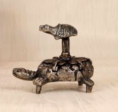 Handmade Grey Finish Metal Turtle Bindi Box for Home Decor