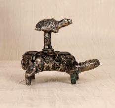 Handmade Grey Finish Metal Turtle Bindi Box for Home Decor