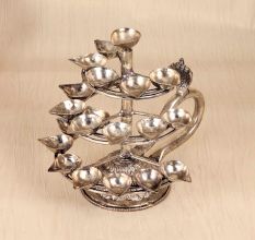 Traditional Indian Brass Aarti Oil Lamp in Silver Finish for Decor