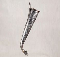 Engraved Handmade Brass Nandi Head Pipe in Grey Finish