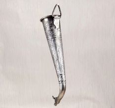 Engraved Handmade Brass Nandi Head Pipe in Grey Finish