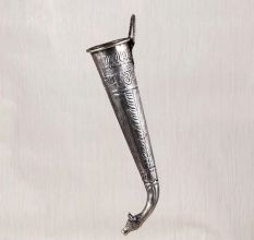 Engraved Handmade Brass Nandi Head Pipe in Grey Finish