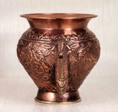 Engraved Brown Finish Copper Water Pot with Nandi Head Spout