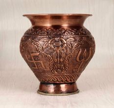 Engraved Brown Finish Copper Water Pot with Nandi Head Spout