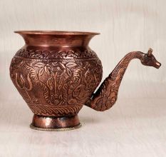 Engraved Brown Finish Copper Water Pot with Nandi Head Spout