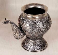 Nickel Plated Silver Finish Copper Water Pot with Spout for Rituals