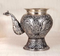 Nickel Plated Silver Finish Copper Water Pot with Spout for Rituals