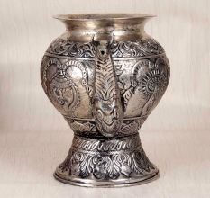 Nickel Plated Silver Finish Copper Water Pot with Spout for Rituals