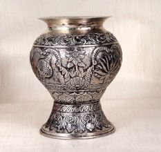 Nickel Plated Silver Finish Copper Water Pot with Spout for Rituals