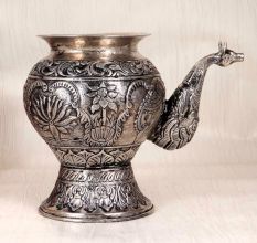 Nickel Plated Silver Finish Copper Water Pot with Spout for Rituals