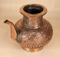 Handcrafted Antique Finish Copper Water Pot with Spout for Rituals
