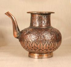 Handcrafted Antique Finish Copper Water Pot with Spout for Rituals