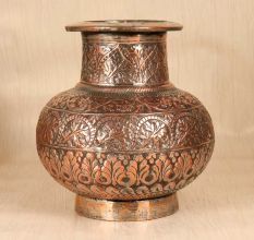 Handcrafted Antique Finish Copper Water Pot with Spout for Rituals