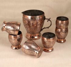 Handmade Engraved Copper Jug and Glass Set for Home Decor