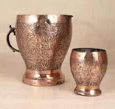 Handmade Engraved Copper Jug and Glass Set for Home Decor