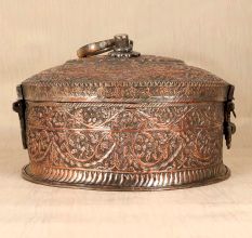 Handcrafted Traditional Copper Jewelry Box in Vintage Finish