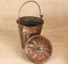 Engraved Beautiful Copper Bucket with Lid for Vintage Collection