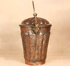 Engraved Beautiful Copper Bucket with Lid for Vintage Collection