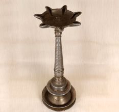 Handmade Nickel Plated Brass Oil Lamp with 7 Jyots for Prayer Room