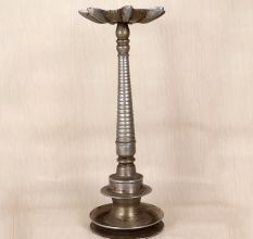 Handmade Nickel Plated Brass Oil Lamp with 7 Jyots for Prayer Room