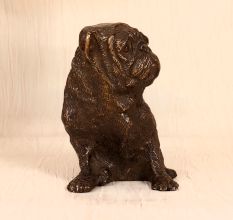 Dark Finish Handmade Brass Dog Statue in Sitting Position