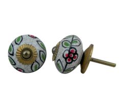 White Green Leaf Crackle Almirah Knob