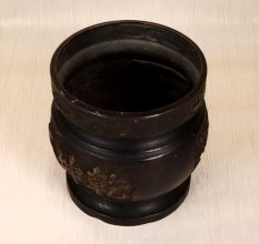 Engraved Vintage Brass Chinese Pot in Dark Finish for Decoration