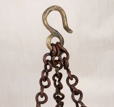 Engraved Vintage Brass Hanging Pot with Chain for Flower Decor