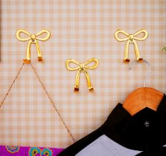 3 Pieces Decorative Gold Aluminium Bow Wall Hooks