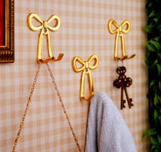 3 Pieces Decorative Gold Aluminium Bow Wall Hooks