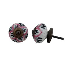 Black Pink Floral Crackle Ceramic Dresser Knob