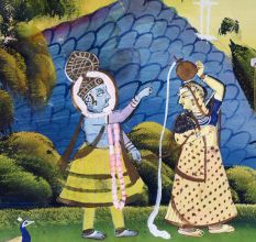 Paper Painting of Lord Krishna and Gopis for Prayer Room