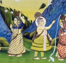 Paper Painting of Lord Krishna and Gopis for Prayer Room