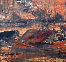 Board Painting of Boats During Sunset by Artist Jayanti Kumari