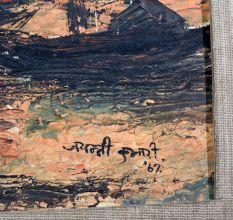 Board Painting of Boats During Sunset by Artist Jayanti Kumari