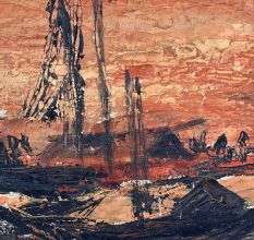 Board Painting of Boats During Sunset by Artist Jayanti Kumari