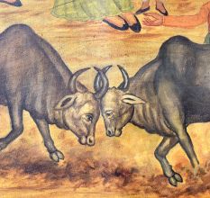 Two Bulls Fighting Stunning Canvas Painting for Hanging
