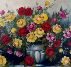 Hand-Painted Board Painting of Flower Vase for Decoration