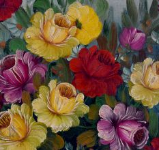 Hand-Painted Board Painting of Flower Vase for Decoration