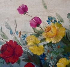 Hand-Painted Board Painting of Flower Vase for Decoration